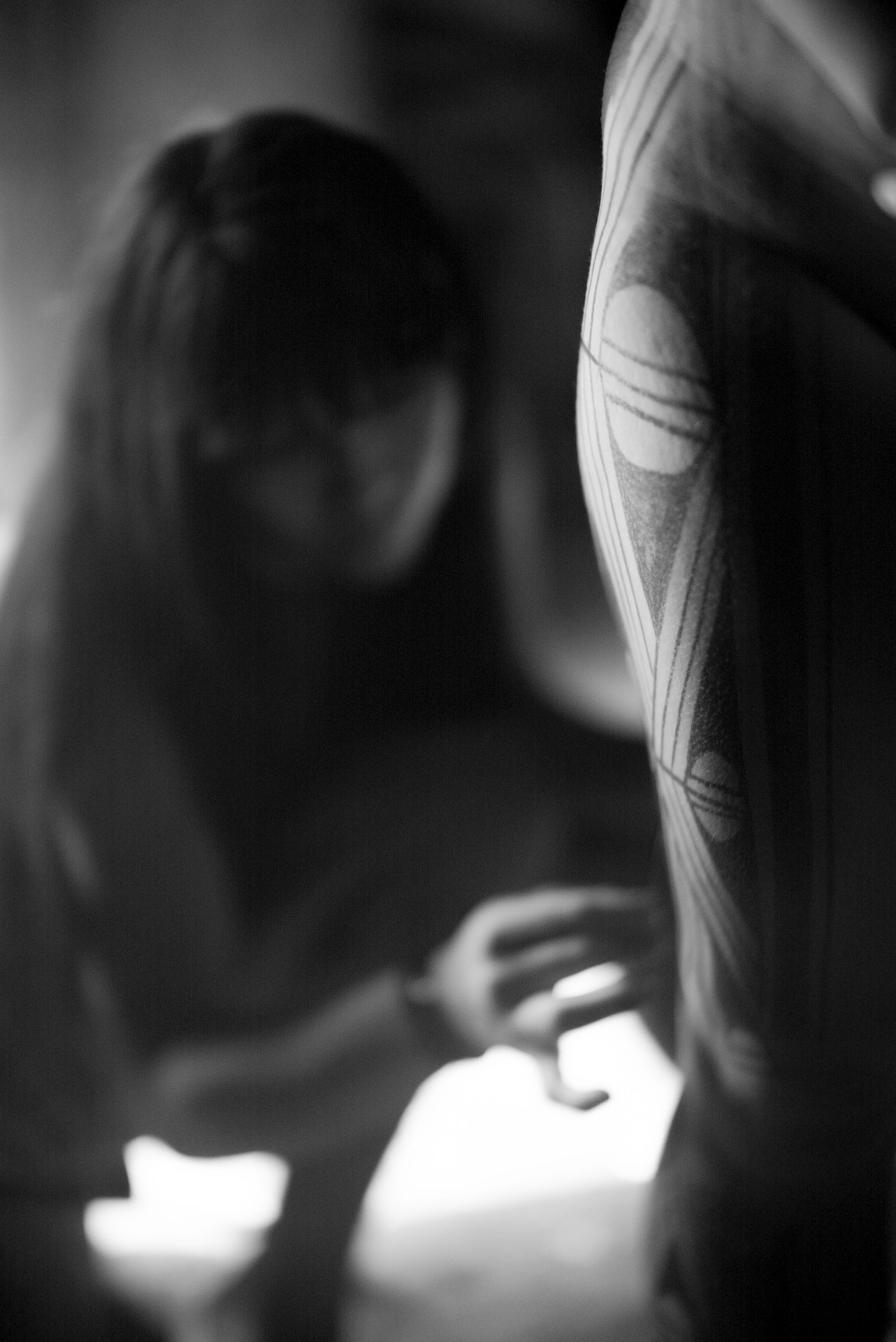 Black-and-white portrait with body painting